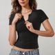 thumbnail image 1 of Puntoco Liquidación de blusas cortas para mujer, blusa informal de cuello redondo y manga corta para yoga en color liso para mujer, 1 of 5