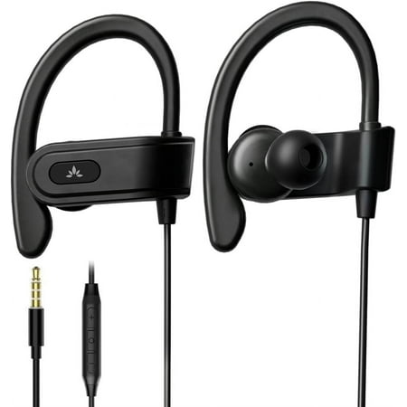 Avantree E171 - Sports Earbuds Wired with Microphone Sweatproof Wrap Around Earphones with Over Ear Hook in Ear Running Headphones