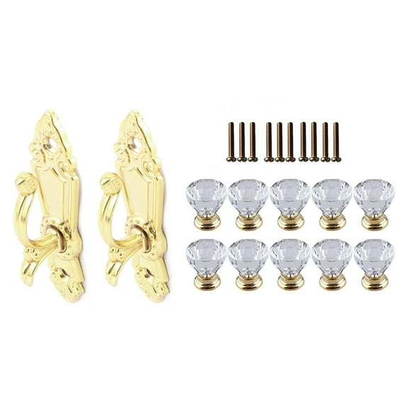 2 Pcs Screw Mount Curtain Tassel Tie Back Tieback Wall Hooks & 10 Pcs Crystal Glass Door Handle Drawer Cabinet Handle