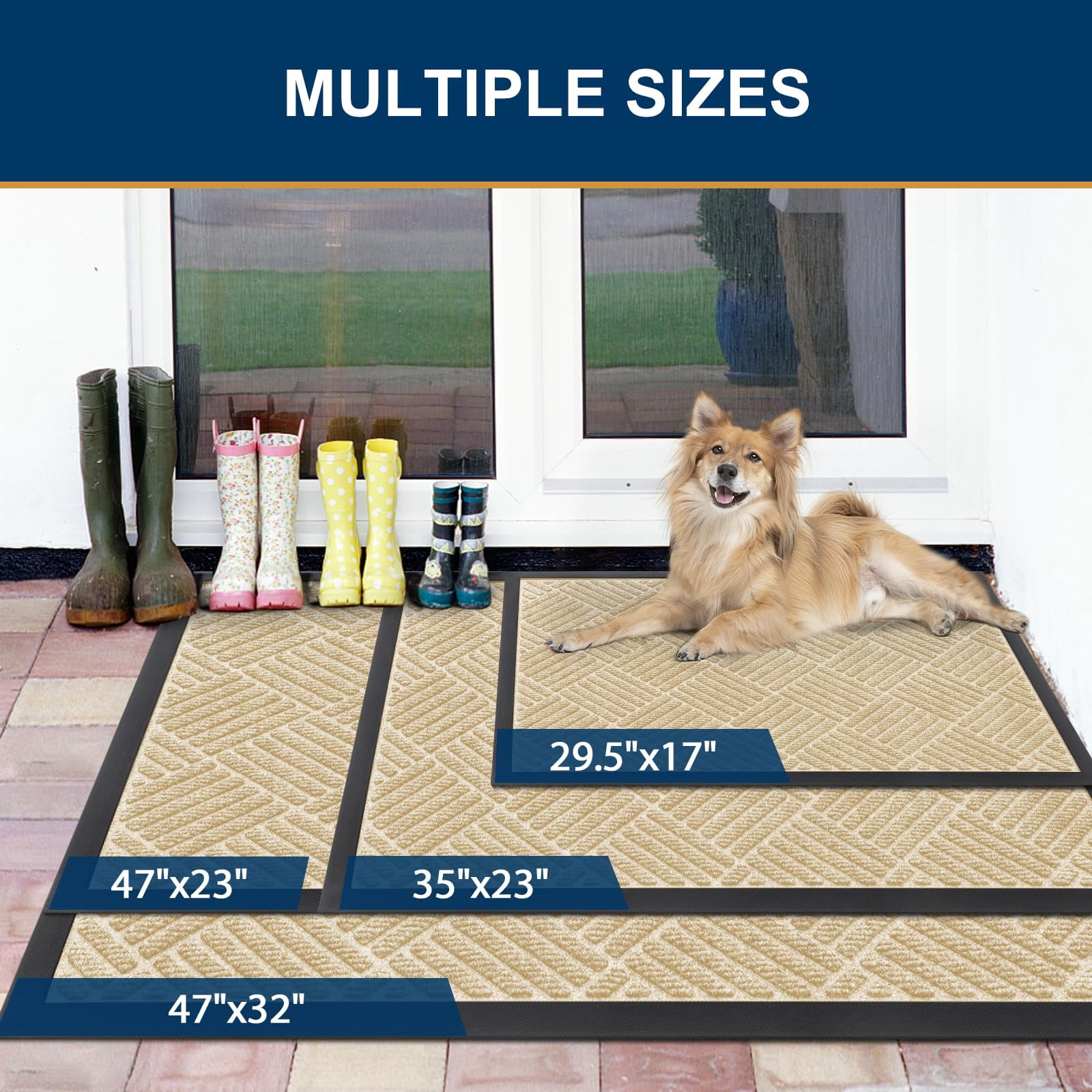 Smiry Front Door Mats For Inside, Low Profile Heavy Duty Outdoor Doormats, Non Slip Dirt Trapper Entryway Mat, 35x23, Beige
