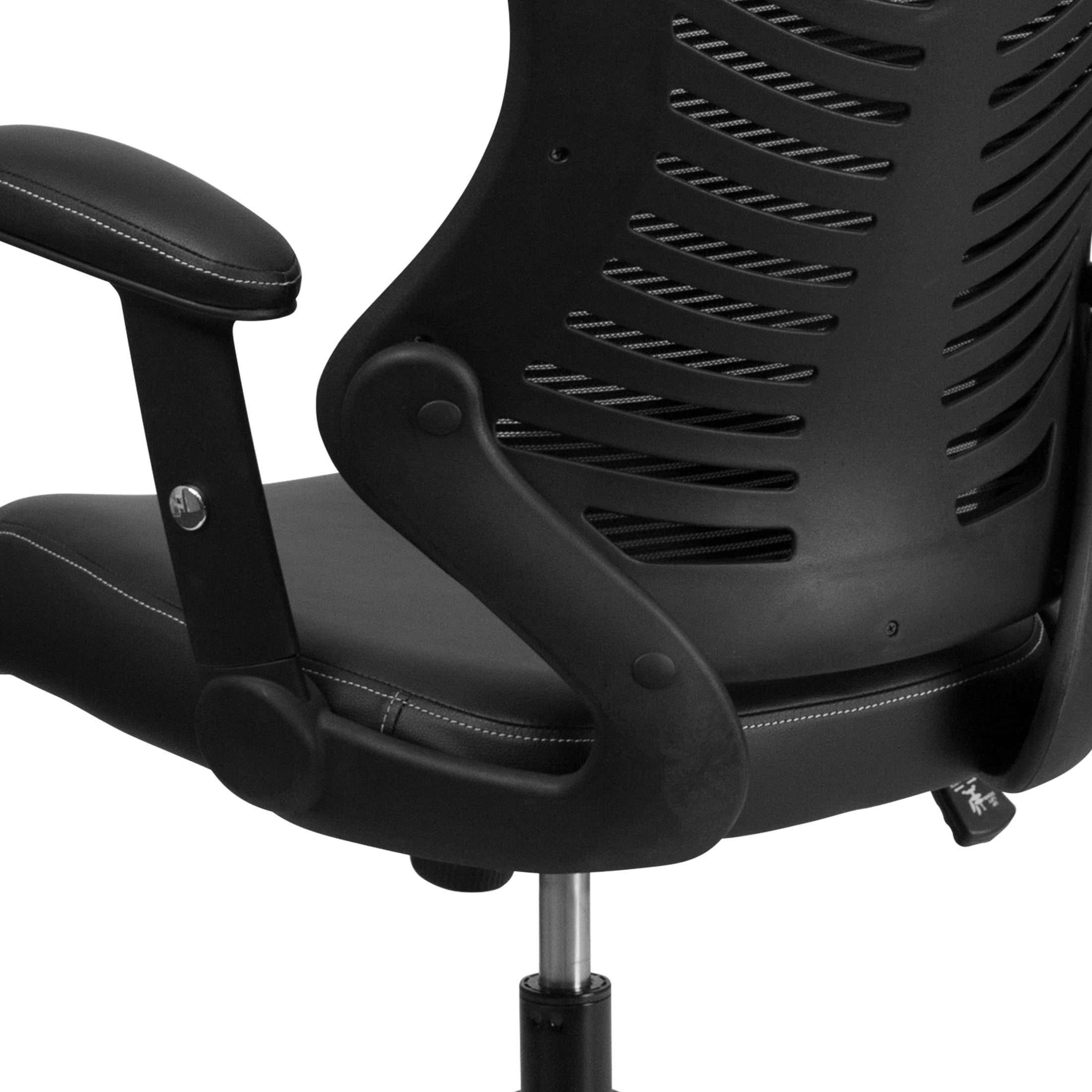Emma + Oliver High Back Designer Black Mesh/LeatherSoft Executive Ergonomic Office Arm Chair