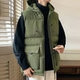 thumbnail image 4 of WTOBBY Men's Winter Trend Wear Loose Thick Down Cotton Clip Multi-Pocket Solid Color Casual Hooded Vest Coat, Detachable Hood for Versatile Styling in Cold Weather,Army Green L, 4 of 4