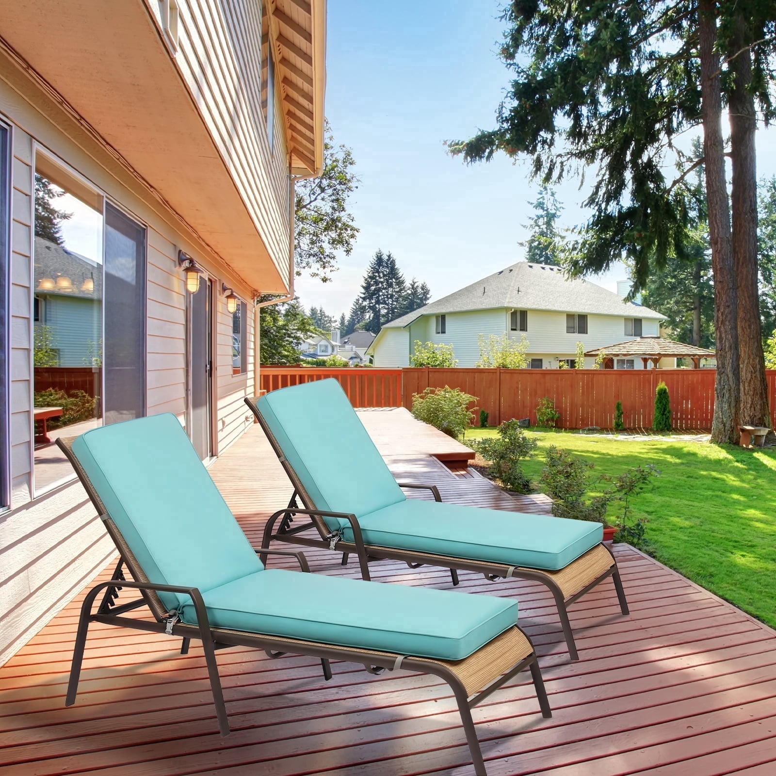 BPS 72" x 21" x 3" Outdoor Chaise Lounge Cushion, Fade & Water Resistant Patio Chair Cushion, Set of 2 - Blue