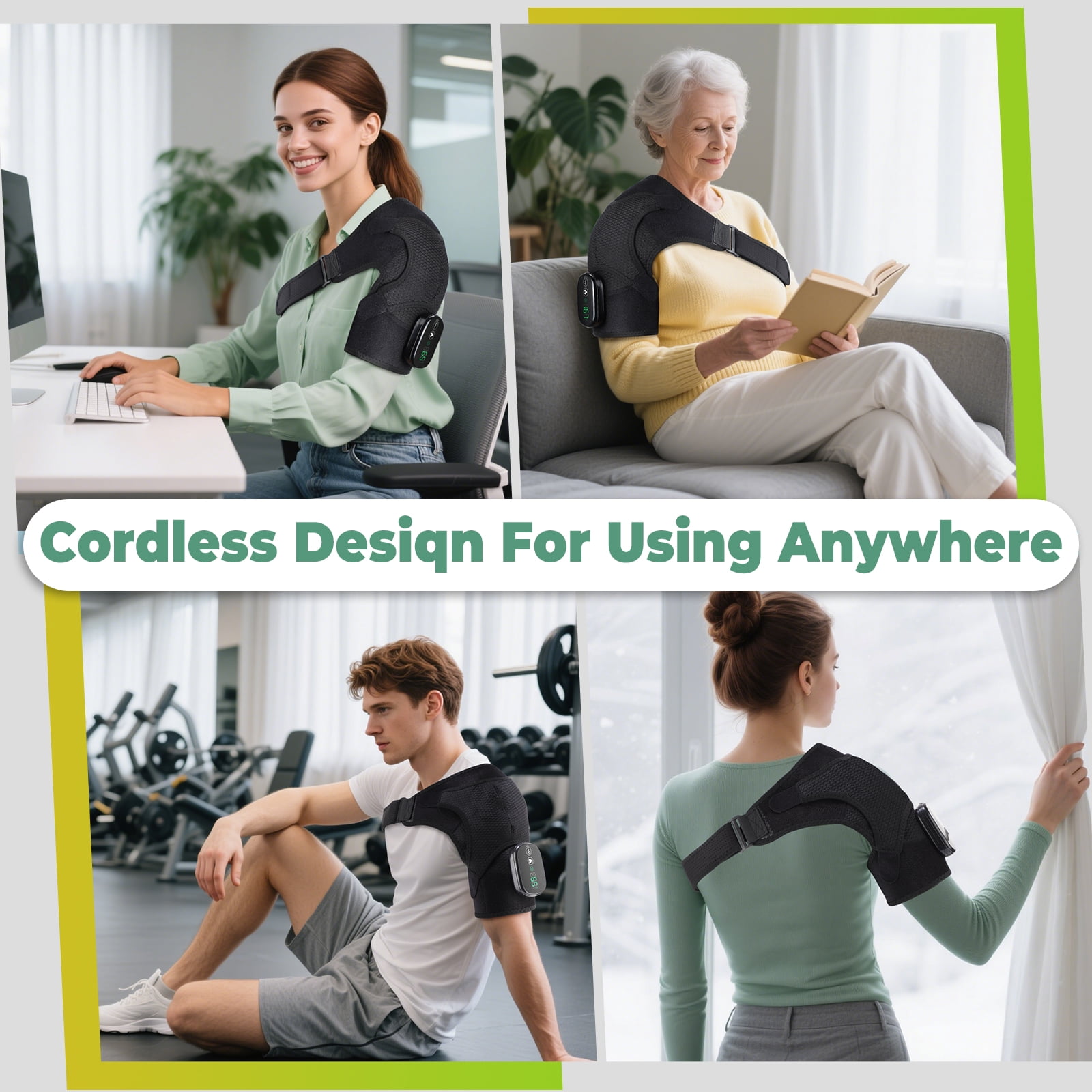 Shoulder Heating Pad, Cordless Heated Shoulder Brace with Vibration and Heat for Rotator Cuff Relief, Adjustable Heated Shoulder Massager, Gifts for Women Men