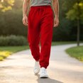 thumbnail image 3 of Mens Baggy Sweatpants Loose Fit Cotton Casual Comfy Stretch Wide Leg Sweat Pants with Pockets Red,S, 3 of 7