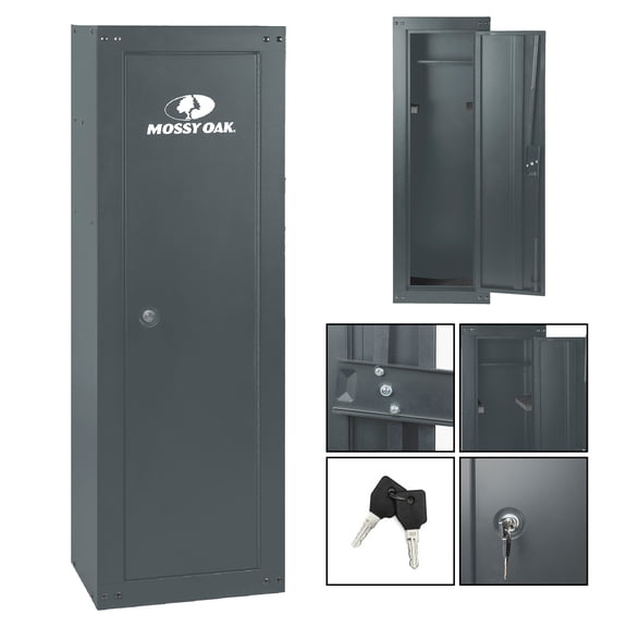 Mossy Oak 8 Gun Security Cabinet, 17 in x 11 in, Rifle, Shotgun, Key Lock, Gray, New