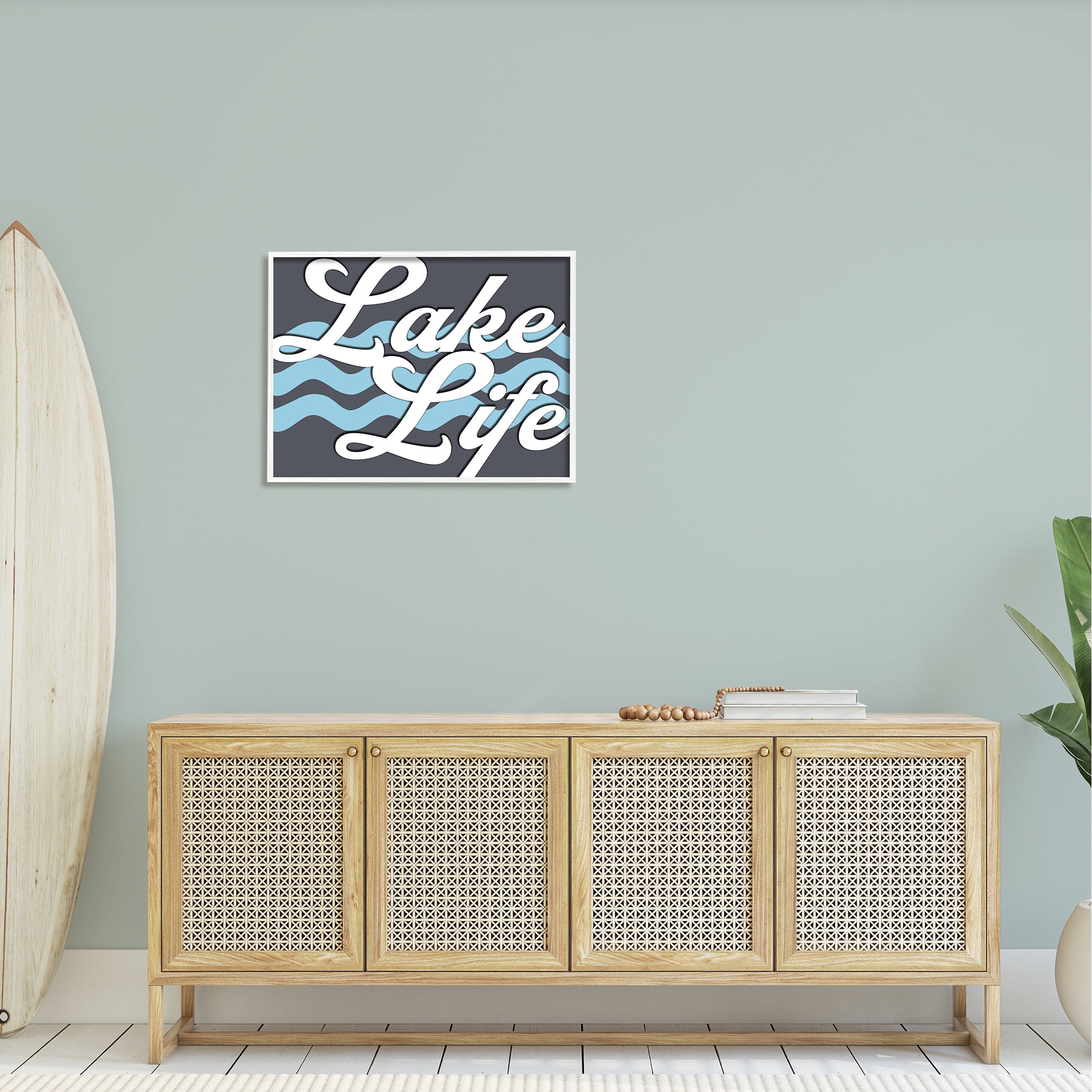 Stupell Lake Life Water Waves Phrase Landscape Painting White Framed Art Print Wall Art