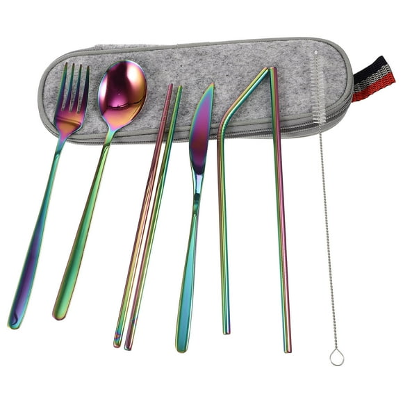 MasteelfCA 1 Set Portable Tableware Set Fork Spoon Cleaning Brush Straw and Table Cutter Home Supplies