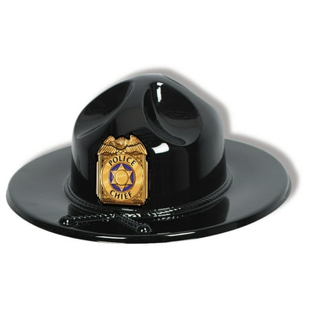 Club Pack of 24 Black Plastic State Trooper Party Hat with Gold