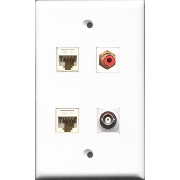 RiteAV 1 Port RCA Red and 1 Port BNC 2 Port Cat6 Ethernet White Wall Plate