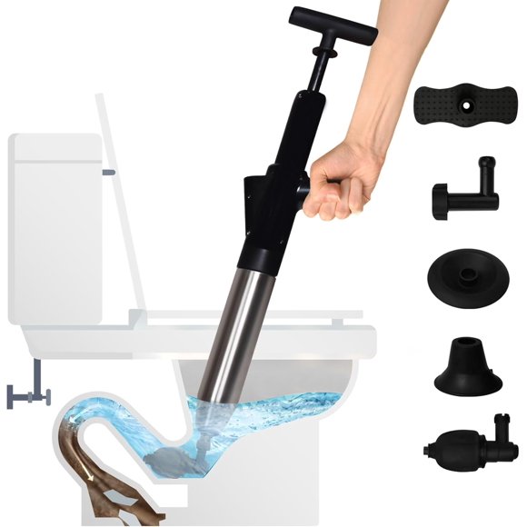 Air Plunger Drain Clog Remover By - High-Pressure Air Toilet Plunger & Drain Unclogger- Drain Cleaner & Hair Clog Remover Air Blaster (Stainless Steel)