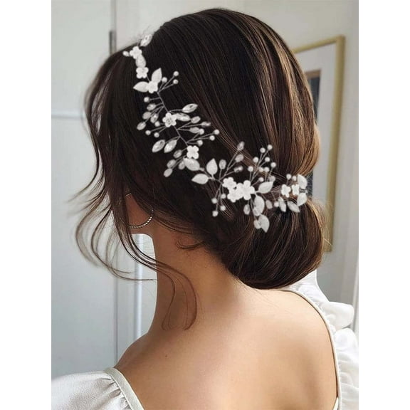 Flower Bride Wedding Hair Vine Silver Leaf Bridal Hair Accessories Crystal Headpiece for Women and Girls
