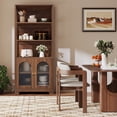 thumbnail image 2 of Weselon 70" Tall 5 Shelf Bookcase with Door and Shelves, Freestanding Storage Cabinet with Arched Acrylic Door for Living Room Office Storage, Floor Standing Bookshelves, Walnut, 2 of 6