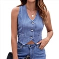 thumbnail image 2 of Chaleco Vaquero Sin Mangas con Cuello en V para Mujer Azul L, 2 of 10