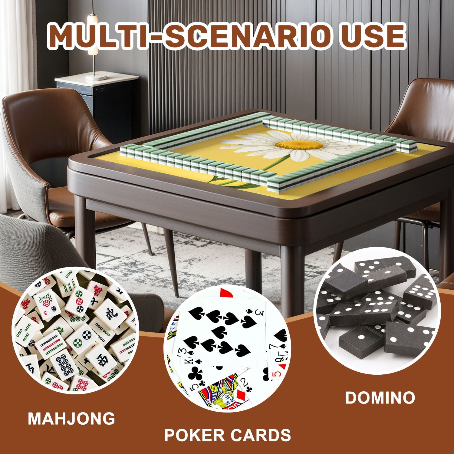 Mahjong Mat 31.5" x 31.5" White Daisy Flower Yellow Center Pastel Yellow Non-Slip Noise Reduction American Mahjong Tiles Table Cover for Dominoes Poker Card Board Games Gift