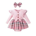 thumbnail image 2 of Musuos Baby Girls Autumn Romper Dress 3 6 12 18M Long Sleeve Ruffle Plaid Patchwork Romper with Headband, 2 of 10