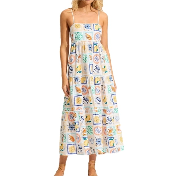 Women's Summer Floral Tiered Maxi Cami Dress with Smocked Backless Tie Details 100% Polyester Lightweight Everyday