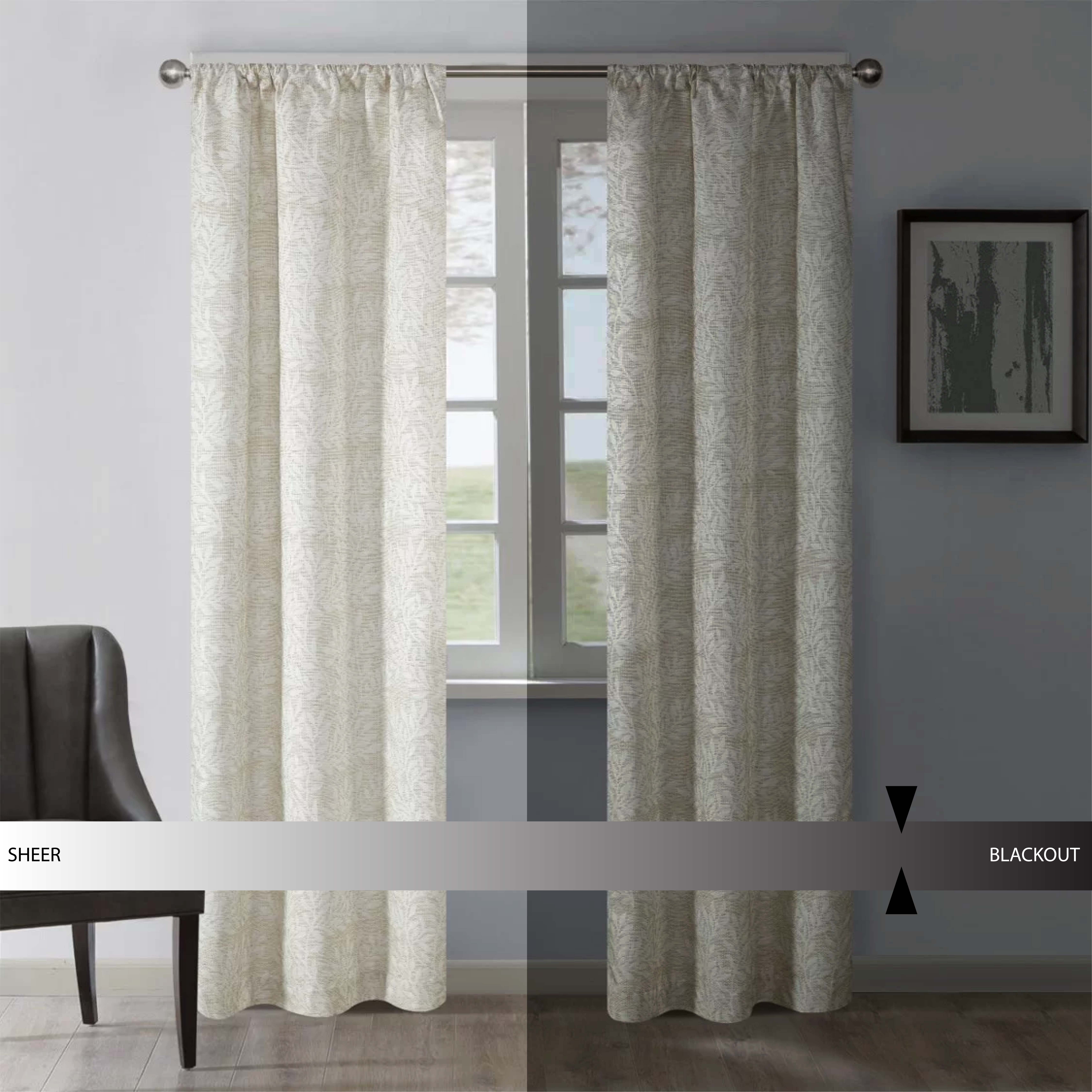 Mainstays Jacquard Blackout Curtain Panel Pair, Beige, 37x84 photo 3