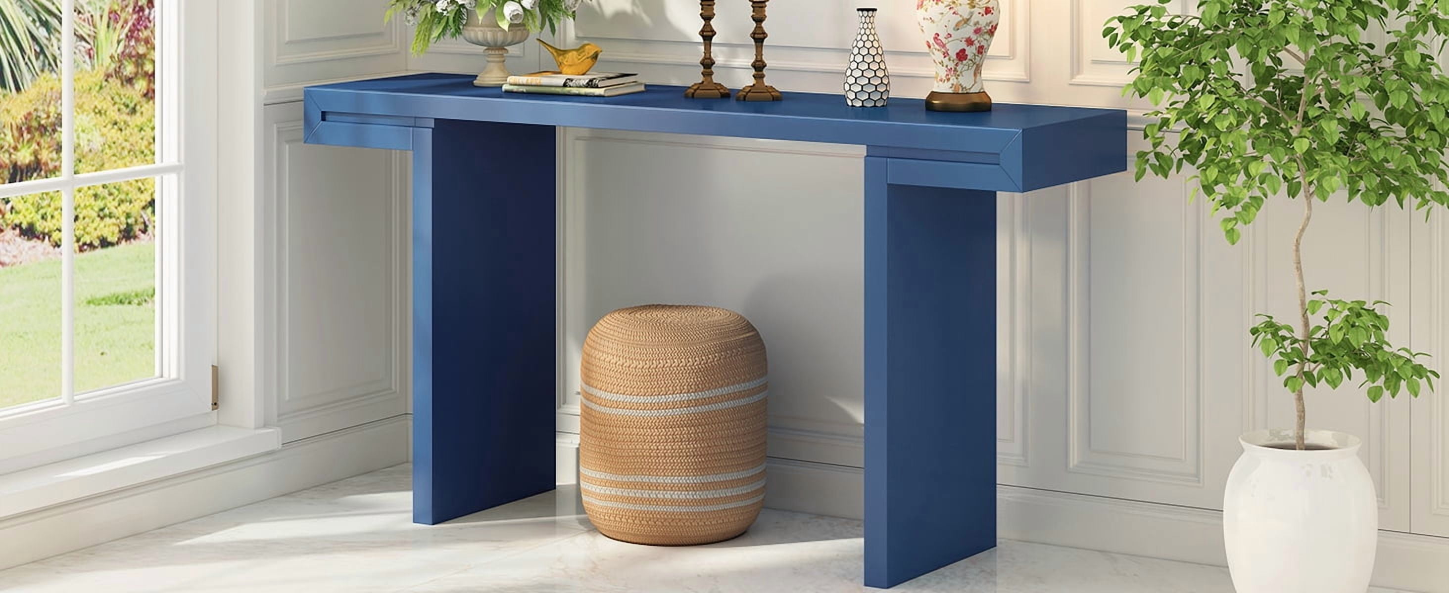 Large 60" Console Table with Geometric Clean Lines Design, Entryway Table with Painted Finish and Adjustable Feet, Suitable for Living Room, ntryway, Hallway