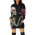 thumbnail image 2 of Women's Halloween long-sleeved 3D aesthetic skull pattern print plus size hoodie sweatshirt dress, 2 of 9