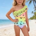 thumbnail image 2 of Odeerbi 1-5 Years Toddler Girls Hawaiian One-Piece Swimsuit One Shoulder Quick Dry Beach Swimwear Summer Ruffle Bathing Suit, 2 of 9