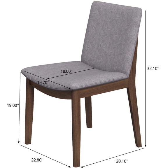 Set of 2 Mid-Century Modern Dining Chairs with Grey Linen Upholstery, Solid Wood Frame for Kitchen & Dining Room, 20L x 20W x 32H