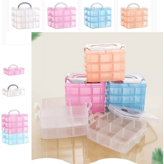 3-Tier Transparent Stackable Adjustable Compartment Slot Plastic Craft Storage Box Organizer ,Sewing Box,Snap-lock Tray Container for Organizing Art Supplies,Kids Toy, (18 Compartment,Multicolor )