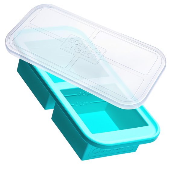 Souper Cubes Plateau de Congélation en Silicone 500mL/2 Tasses avec Couvercle, Parfait pour Ranger Lasagnes, Restes, Sauces, Repas Portionnés et Plus, Congélateur en Silicone