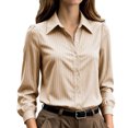 thumbnail image 2 of THNCYX Striped Button Up Long Sleeve Shirts For Women Collar Pocket Casual Work Office Blouses Soft Comfort Womens Tops Professional Look, 2 of 9