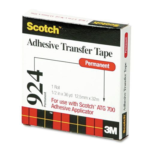 Scotch 924 0.5 in. x 36 yds ATG Adhesive Permanent Transfer Tape, Holds Up to 0.5 lbs. - Clear (1-Roll)