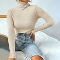 thumbnail image 2 of Women‘s Turtleneck Fall Winter Long Sleeve Sweater Jumper Warm Soft Ribbed Knitted Casual Solid Color Basic Slim Fit Pullover Tops(Coffee XL), 2 of 8