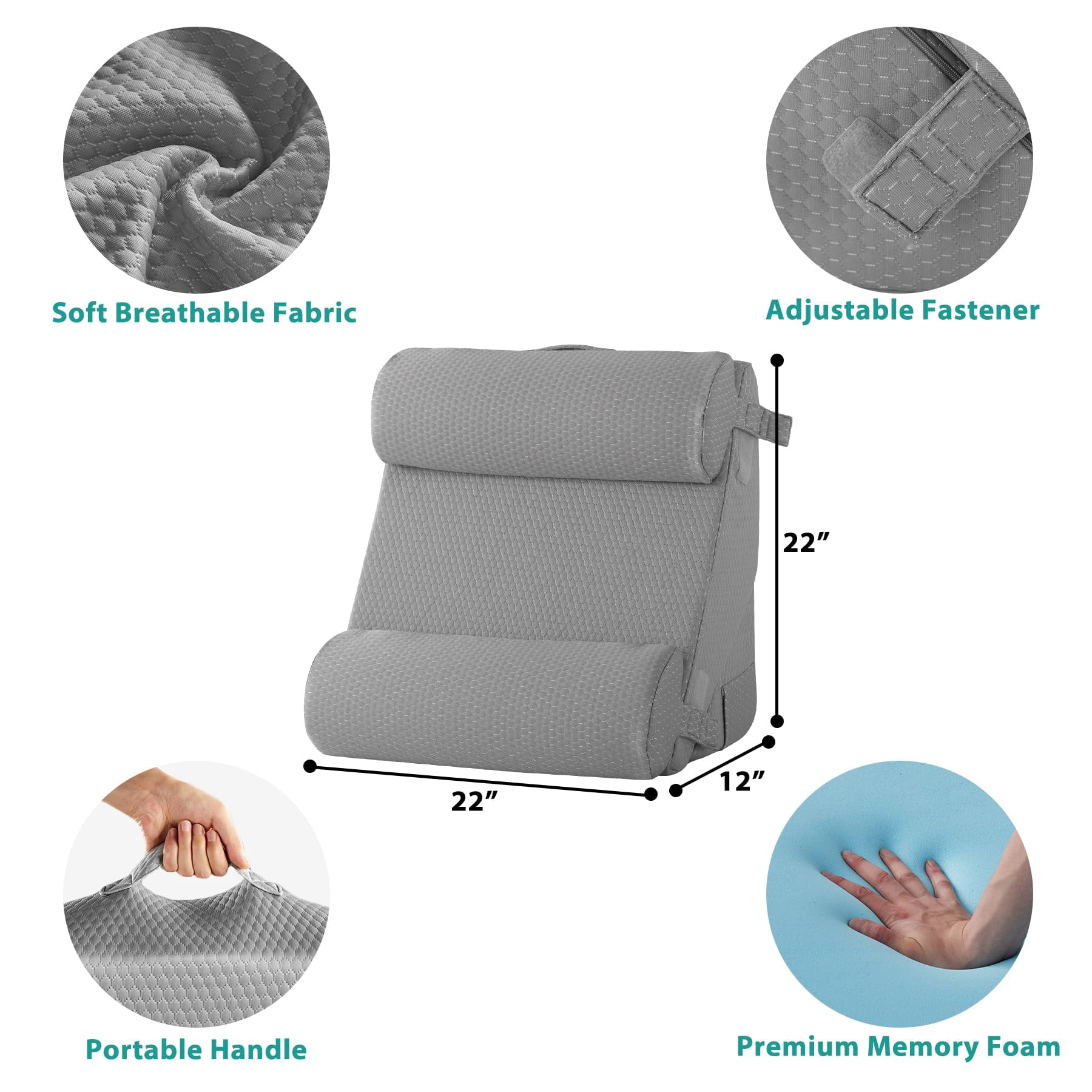 Adjustable 4pcs Bed Wedge Pillow Set  Memory Foam Pillows For Neck Leg Sleeping Sitting Up In Acid Reflux And Grey
