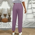 thumbnail image 5 of Linen Pants Spring Women Elastic Waist Drawstring Ankle Length Straight Leg Cropped Pants High Waisted Comfy Beach Trousers Light Purple L, 5 of 6