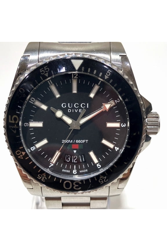 Pre-Owned Gucci Dive watch, total weight 154.2g, stainless steel, automatic movement, black...