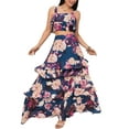 thumbnail image 2 of XXXITICAT Women's Summer Floral Print Crop Tops Ruffle Skirt Sets Maxi Long Dress(FR,S), 2 of 4
