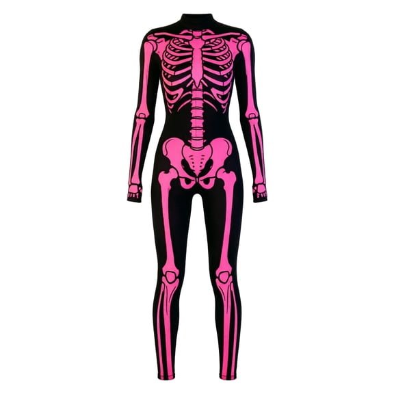 Bainana Unisex Halloween Stage Tight Romper Skeleton Print Long Sleeve Crew Neck Jumpsuit Breathable Boys And Girls Halloween Theme Party Performance Bodysuit 11-12 Years Black