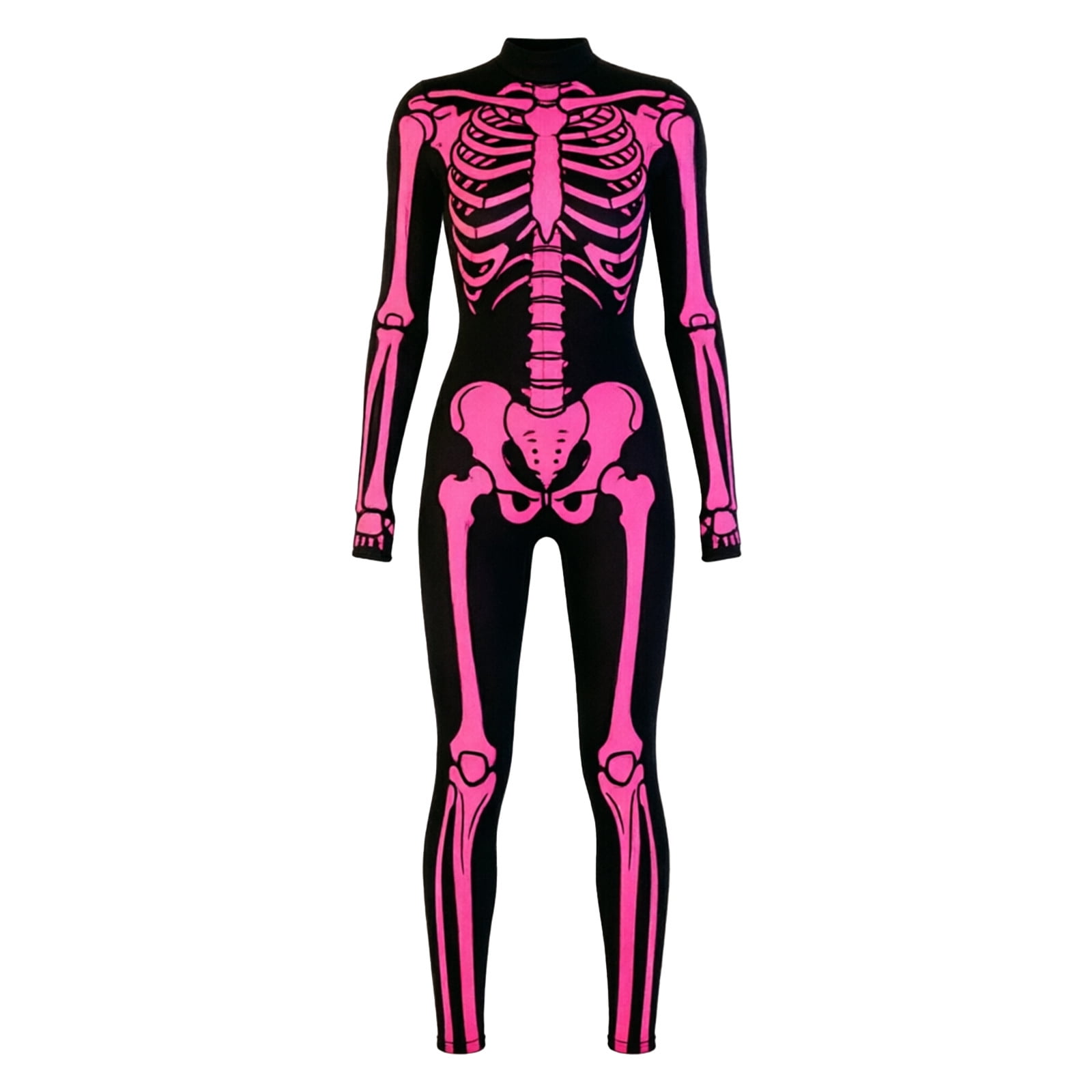 Bainana Unisex Halloween Stage Tight Romper Skeleton Print Long Sleeve Crew Neck Jumpsuit Breathable Boys And Girls Halloween Theme Party Performance Bodysuit 7-8 Years Black