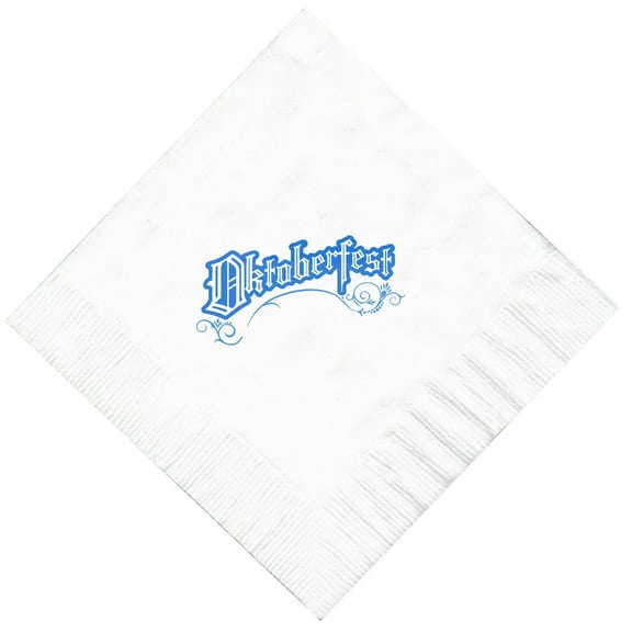 25 White Oktoberfest Luncheon Paper Napkins with a Turquoise Color Oktoberfest Logo