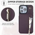 thumbnail image 5 of Decase Crossbody Wallet Case with Credit Card Holder Stand for iPhone 14, RFID Blocking Design,with Wrist Strap Rugged Shockproof PU Leather Case Cover, purple, 5 of 8
