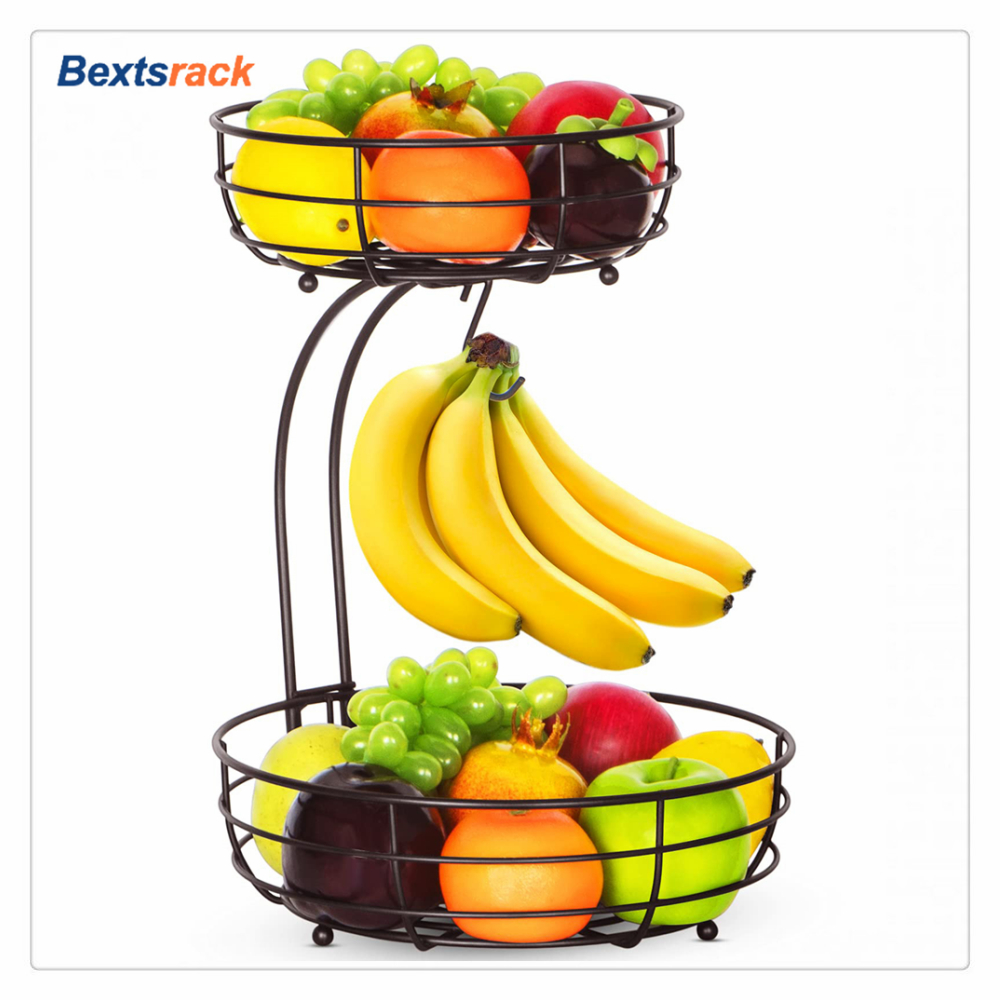 Bextsrack 2Tier Countertop Hanging Fruit Baskets with Banana Tree for