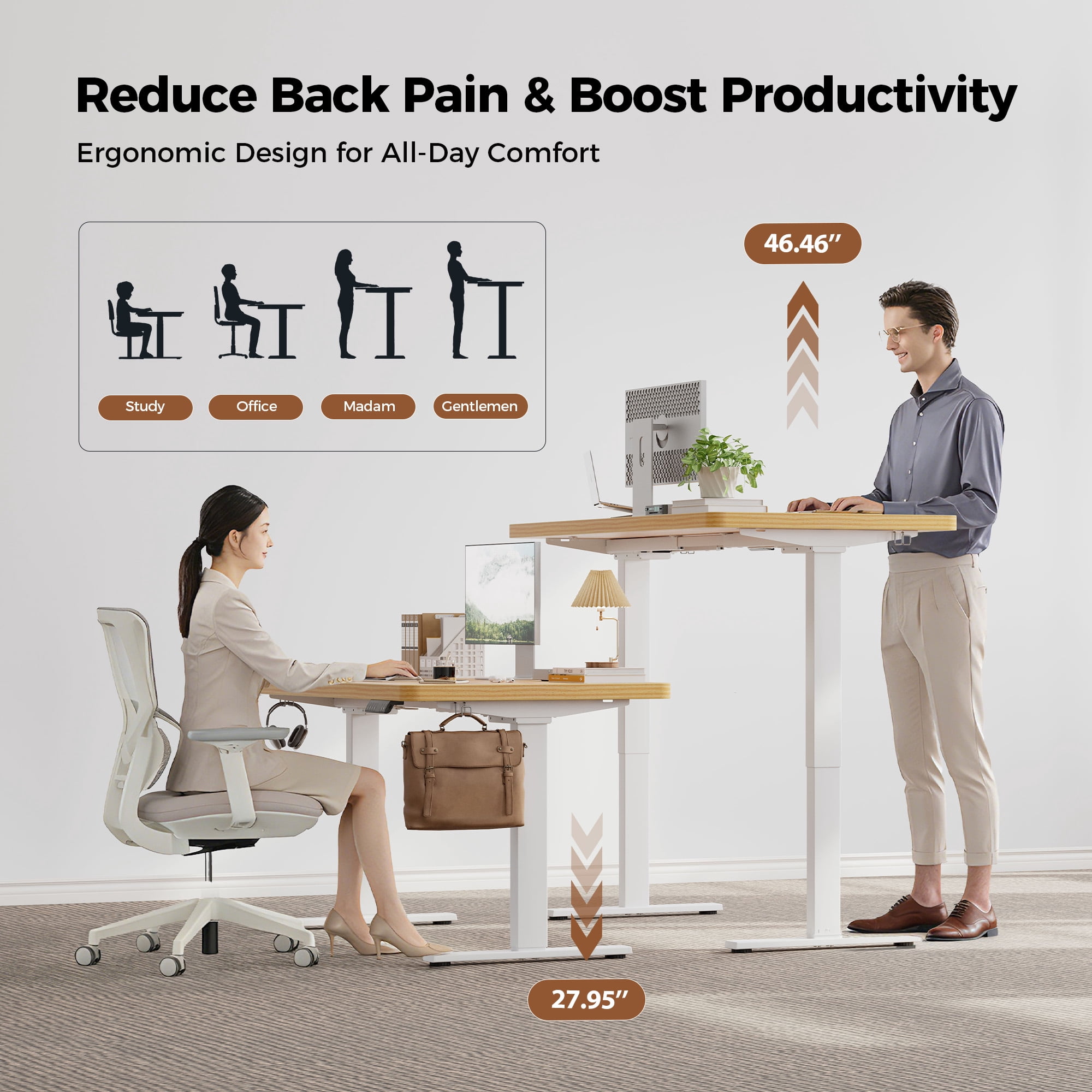 55.1 Inch Dual Motor Electric Adjustable Standing Desk, Computer Desk with Memory Controller, Home Office Desk with Seamless tabletop,265 lbs Weight Capacity,Light Rustic Brown(Two packages)