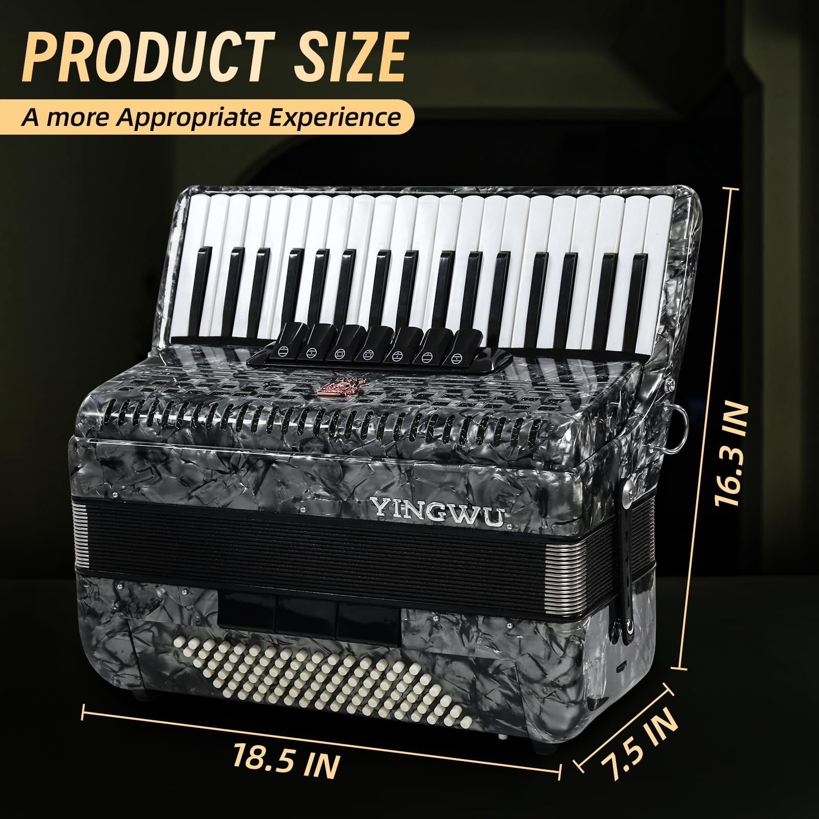 Accordion, 37 Keys 96 Bass Professional Accordion for Beginners and Advanced Players with Backpack and Strap