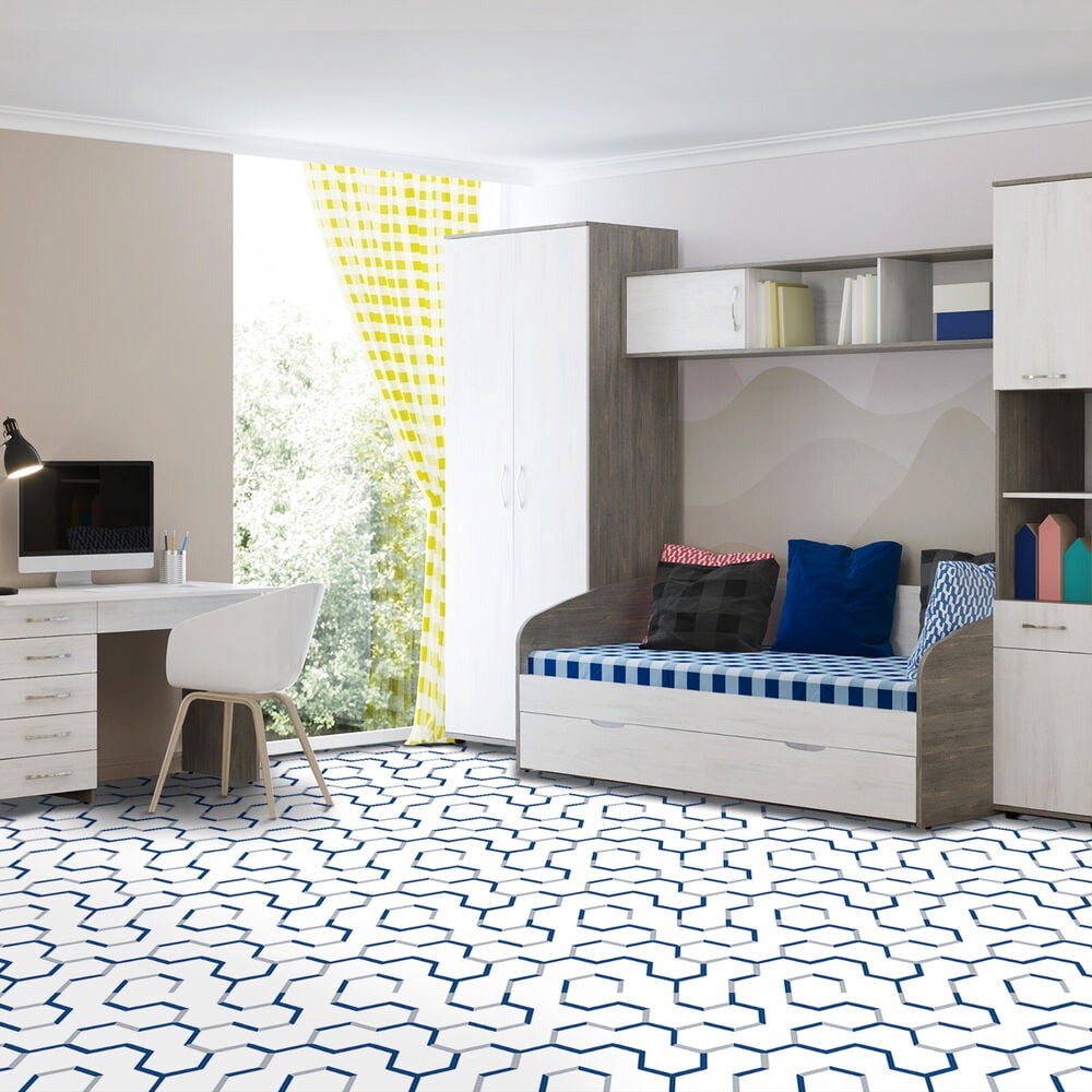 Geo Puzzle 12”x12” Peel ‘N’ Stick Self Adhesive Vinyl Floor Tiles for Bathroom