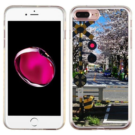 Slim-Fit Case for Apple iPhone 8 PLUS / 7 PLUS, OneToughShield ® Premium TPU Gel Protector Phone Case - Rail Crossing/Blossom