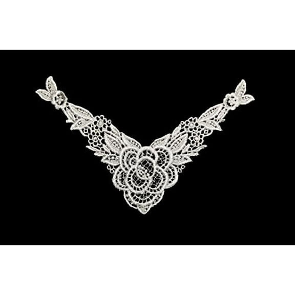 Altotux 8.5"x4.5" Ivory Floral Venice Lace Collar Patch Motif Applique by 2 Pcs
