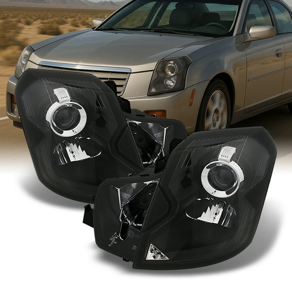 AKKON - For Cadillac CTS Halogen Type Dark Gray OE Replacement Headlights Driver/Passenger Head Lamps Pair New