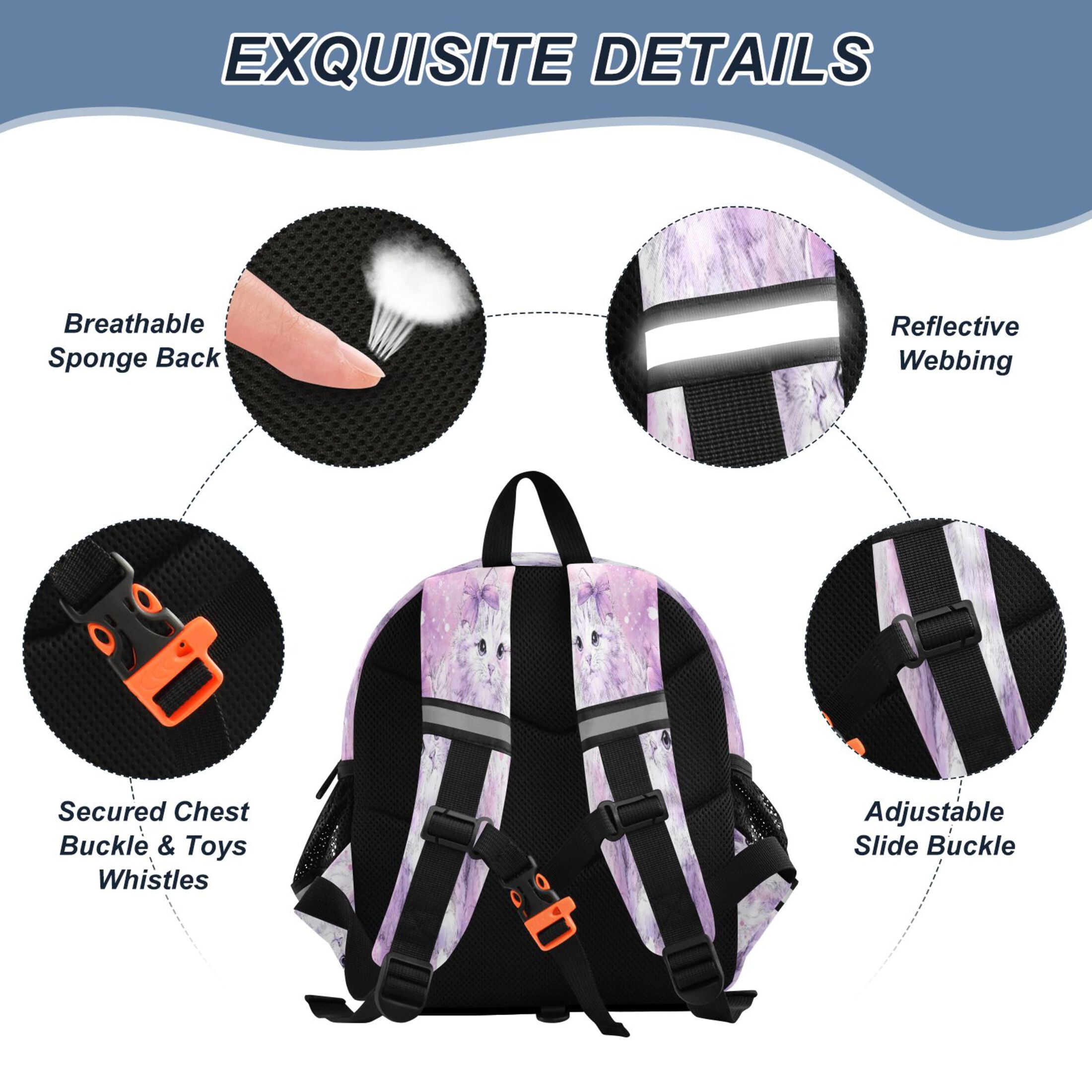 RMDQTR Adorable Ear-Print Backpack with Reflective Strip and Anti-Lost Leash Adjustable Shoulder Straps Mini Travel Backpack Adorable Long-haired Kittens with Bows