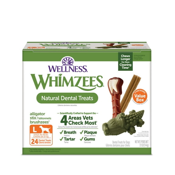 WHIMZEES Wellness Value Box Dog Dental Treats, Natural Chews, Large Size, (24 Count)