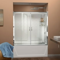 DreamLine Visions 56-60 in. W x 60 in. H Semi-Frameless Sliding Tub Door in Chrome with White Acrylic Backwall Kit