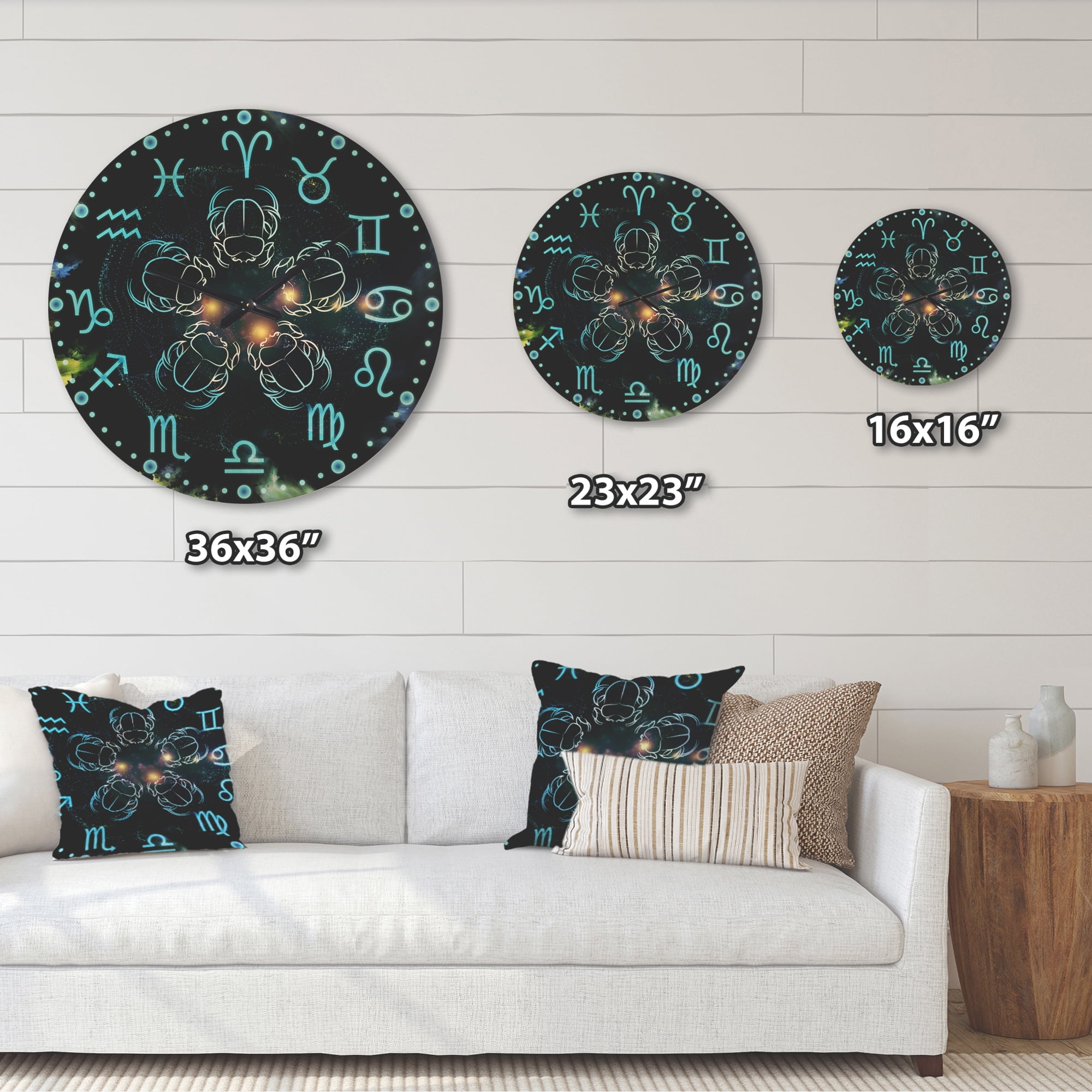 Designart 'Scarabs With Astrology' Modern Wood Wall Clock